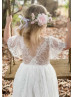 Short Sleeves Ivory Eyelash Lace Dreamy Flower Girl Dress